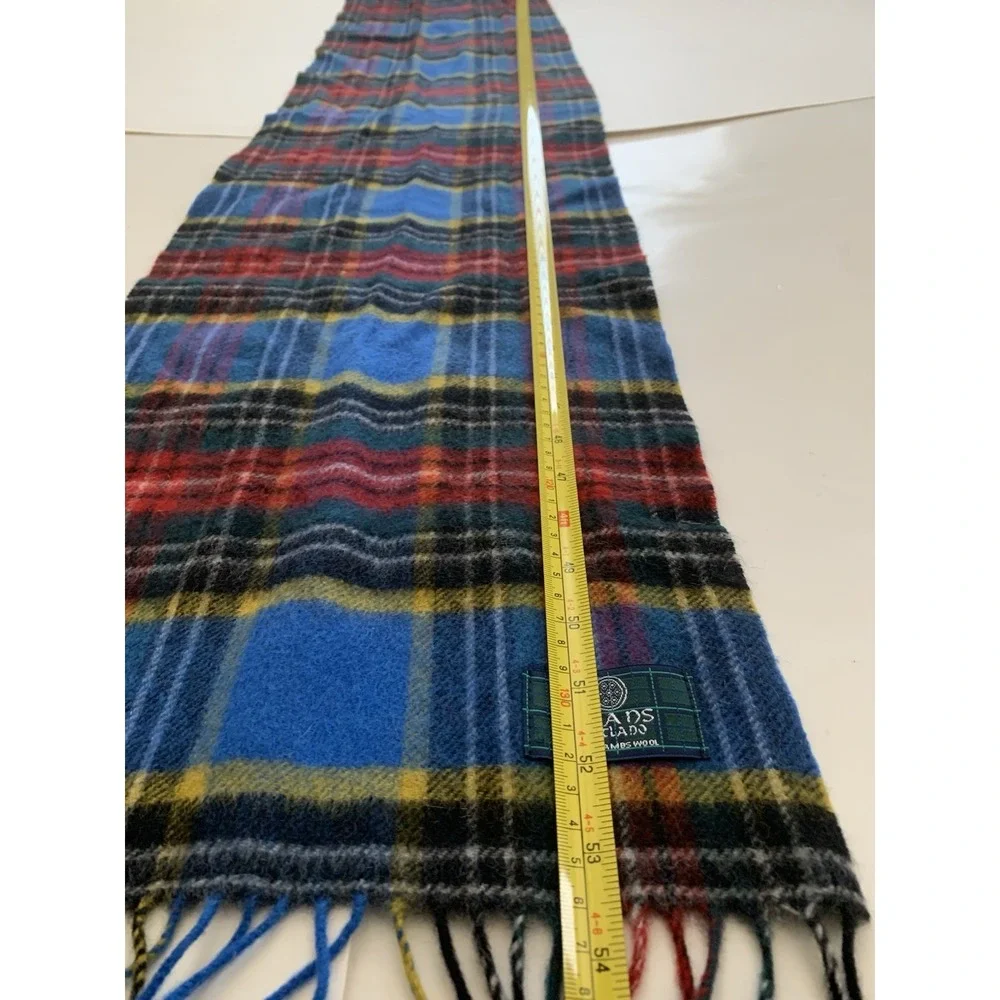 Clans Scotland 100% Lambswool Tartan Plaid Scarf Blue Red Wool Fringe 58